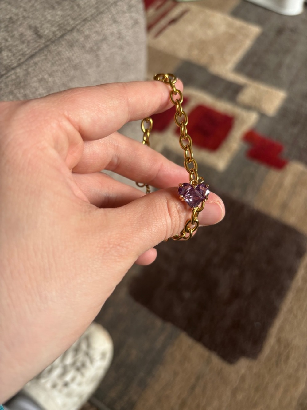 Gold Chain Bracelet with Pink Heart Stone - Women's Jewelry